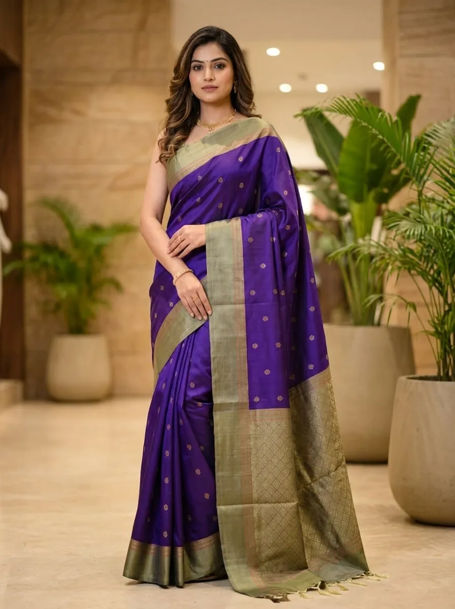 Violet Purple & Beige Classic Saree